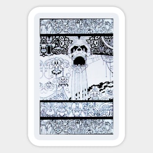 BLACK WHITE SKULL,BUTTERFLIES OWLS,FANTASTIC CREATURES Psychedelic Fantasy Sticker